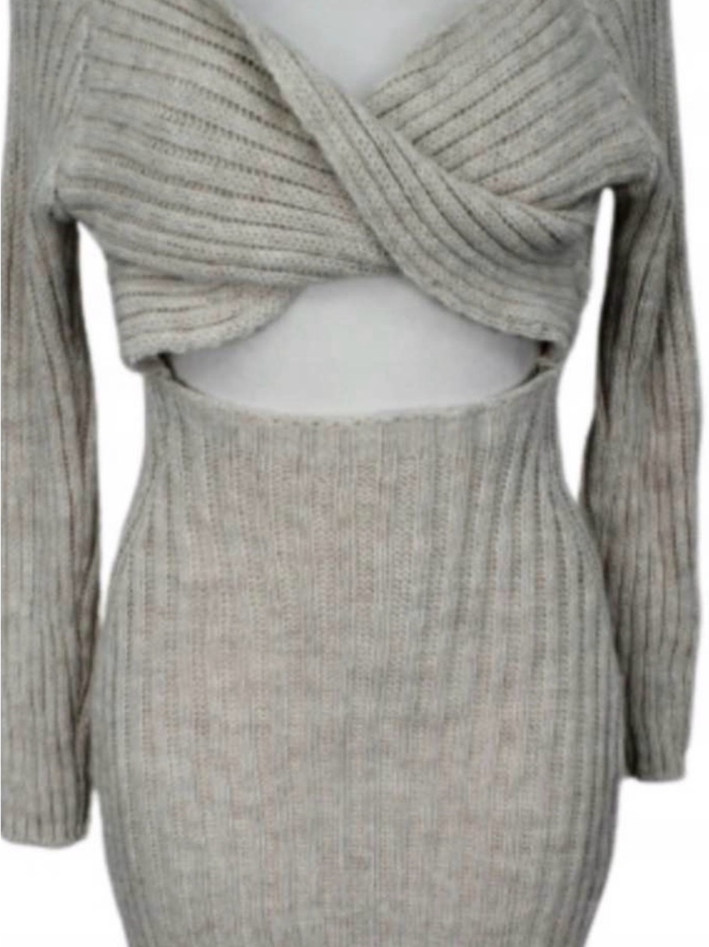 Ribbed Knit Cutout Sweater Dress in Light Gray